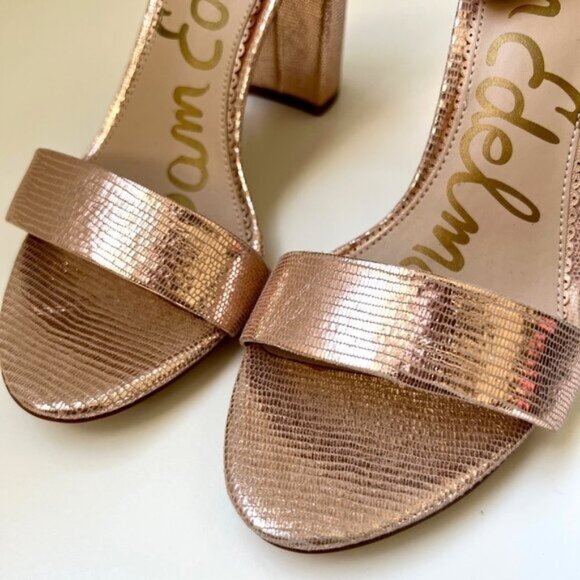 NEW SAM EDELMAN Yaro Block Heel Sandal Blush Gold 8.5 M - Picture 2 of 6